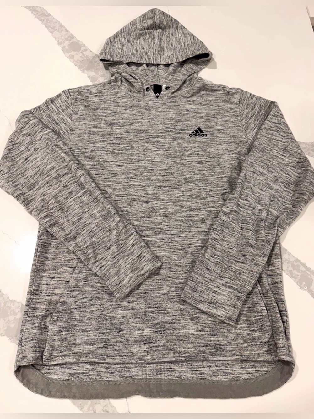 adidas Men's M Gray Heathered Logo Cotton Knit Pullover Hoodie BS3232